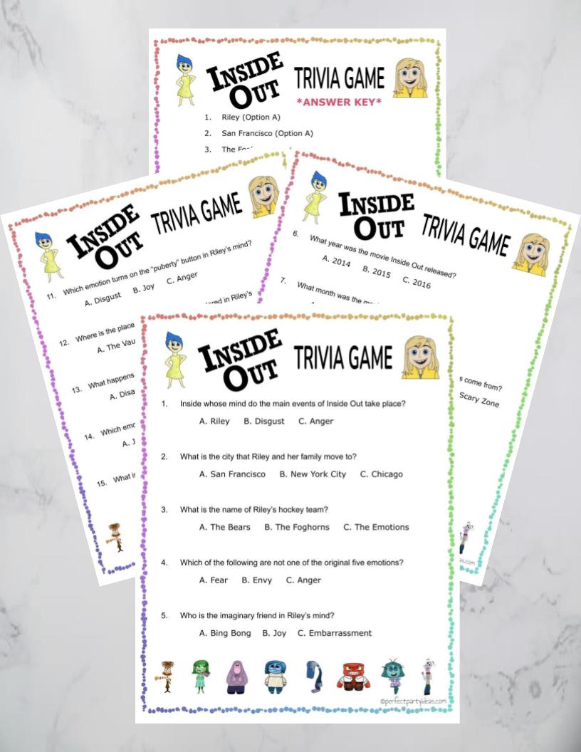 Inside Out Trivia Game