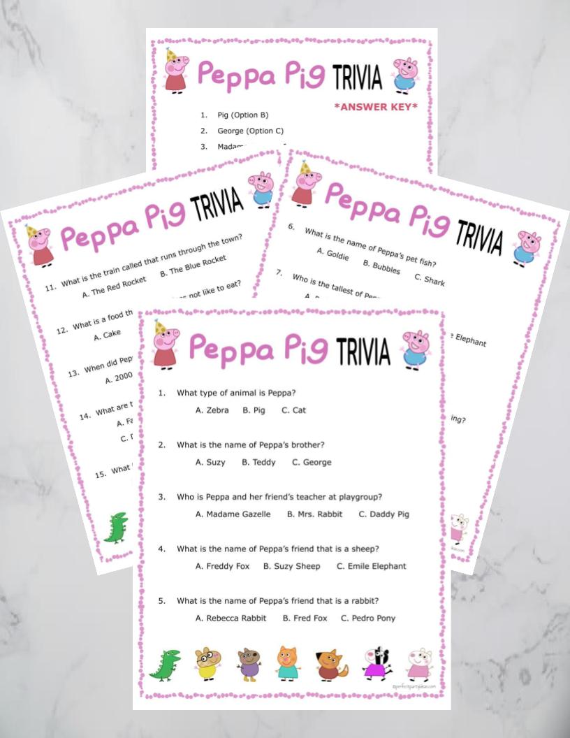 Peppa Pig Party Trivia Game