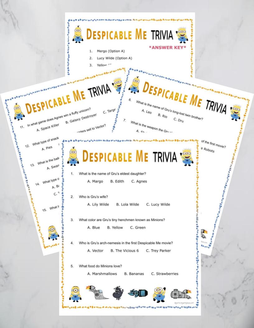 Despicable Me Party Trivia Game